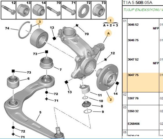 Sağ Aks Taşıyıcısı Ön Sag Tasıyıcısı 206 Dv4/tu3jp/tu5jp/et3j4 (3647.75)