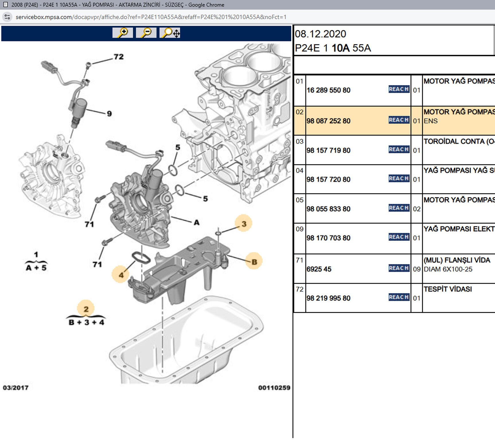Psa Yağ Pompası Süzgeci 3553630