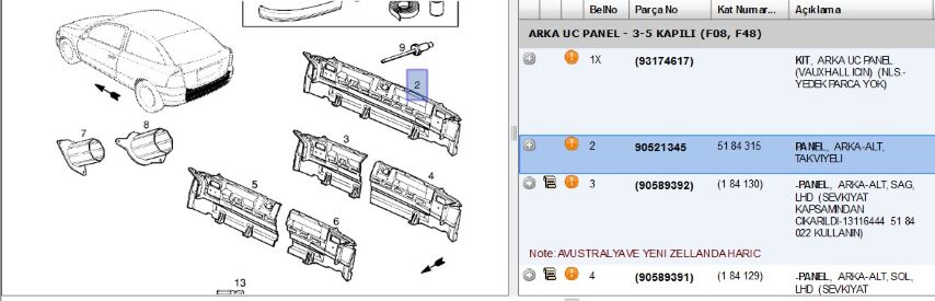 Arka Panel Ast G 3-5k F08 F48 Astra (90521345)