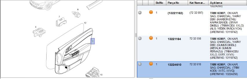 Trim Kapı Ön Sol Ast H Body Panel Interıor Dosemesı On Sag Opel Astra (7232618) (13224610)