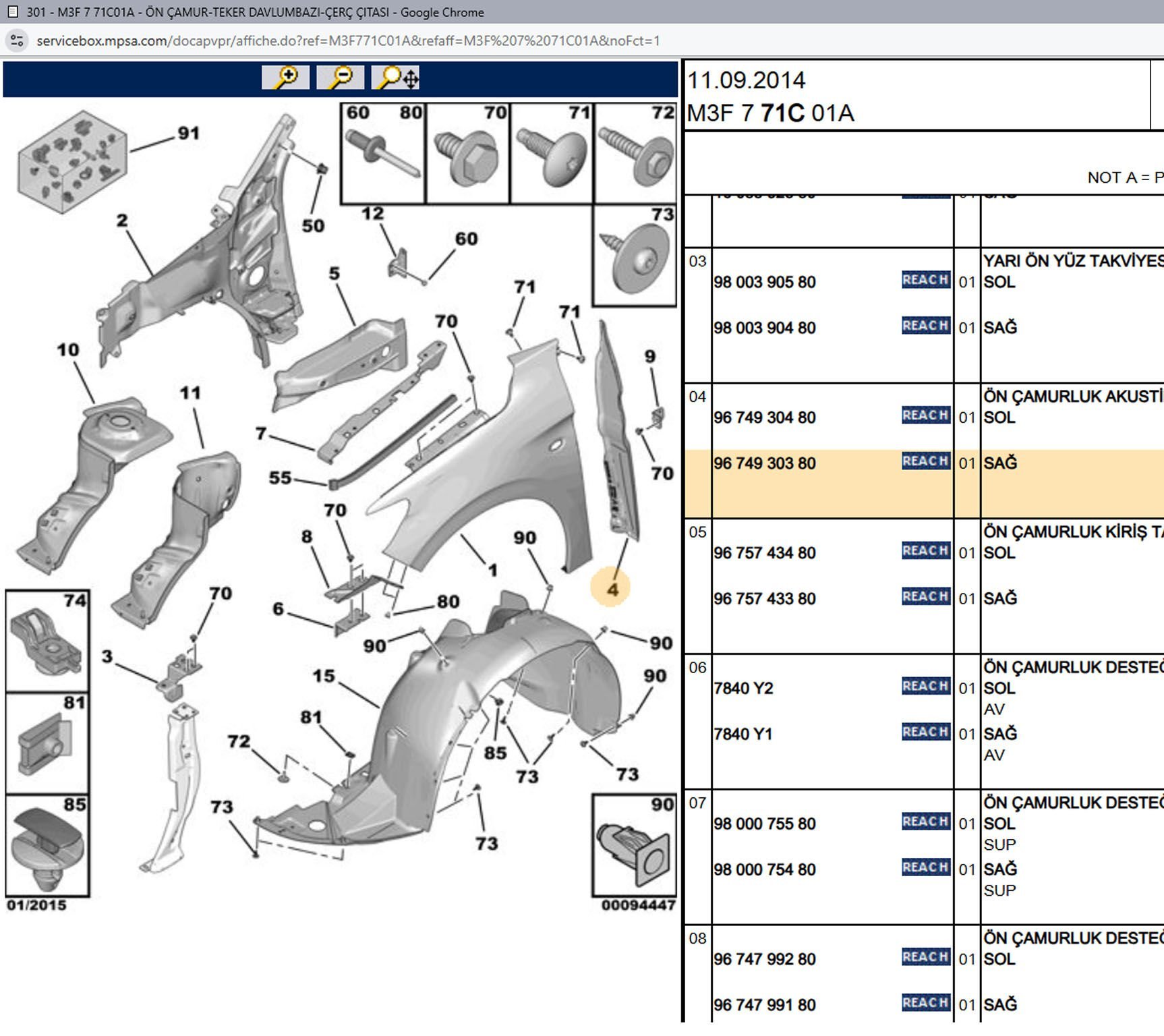 Psa Sağ Ön Çamurluk Akustik Lastiği
