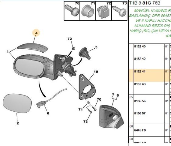 Ayna Kapak 206 Sağ (8152.41)