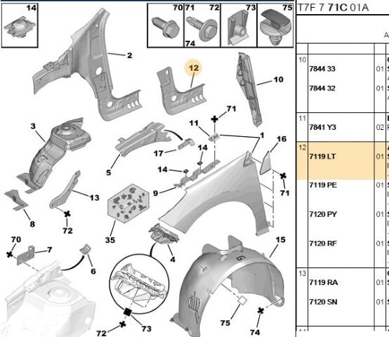 Sol Ön Direk İç Sacı 308/rcz (7119.LT)