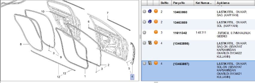 Lastık Fıtıl On Kapı Contası Sol Opel Insıgnıa B (39134621) (,0CONTA )