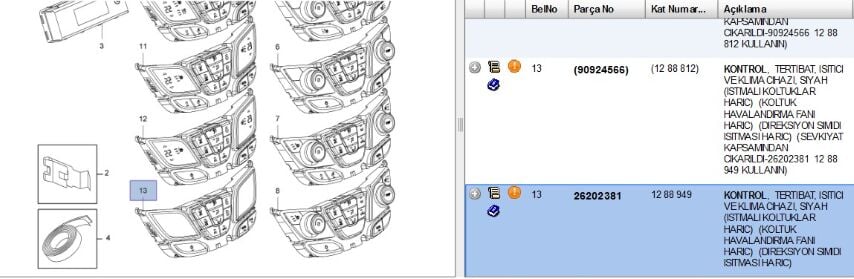 Kalorifer Kumanda Panel İnsg Hvac, Heater And Aır Condıtıonıng Control Parts For Hv Klıma Panelı Opel Insıgnıa A (1288949) (26202381)