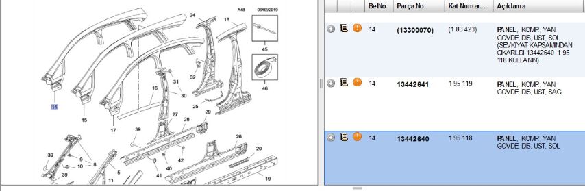 Part Panel Sol Yan Ust Dıs Sacı F69 Astra J (13442640)