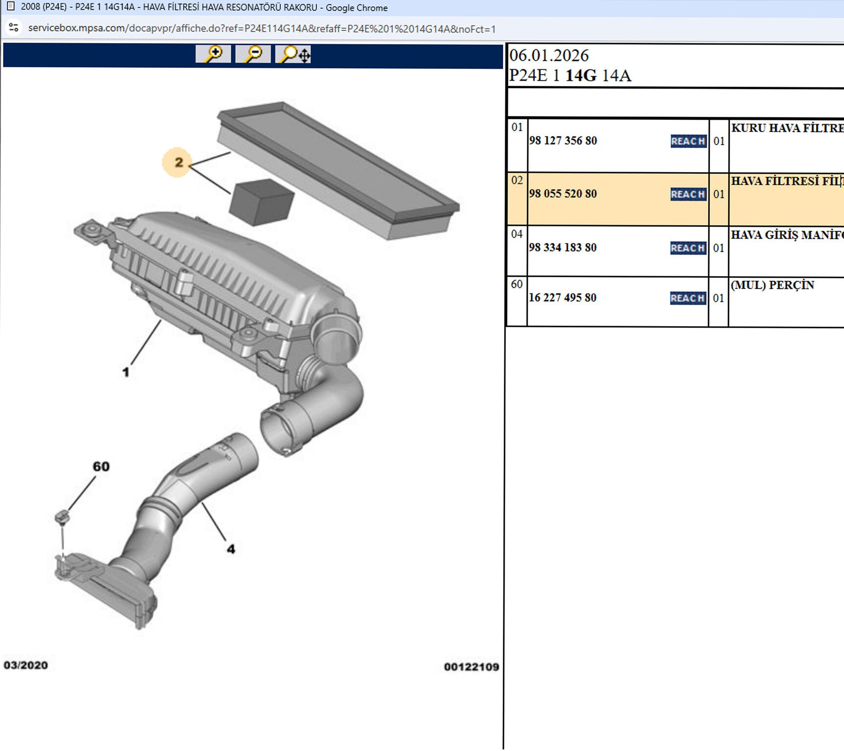 Psa Hava Filtresi 03639109