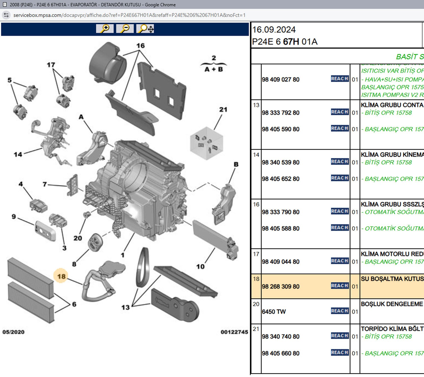 Psa Evapatör Su Boşaltma Kutusu