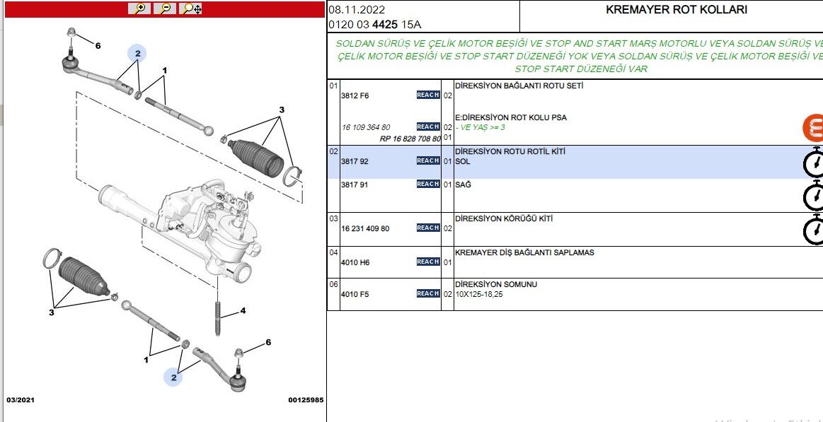 Rot Bası Sol C3 Iıı Erp No 1610936380 Başı St Vesus Kuresel Mafsal (3817.92)