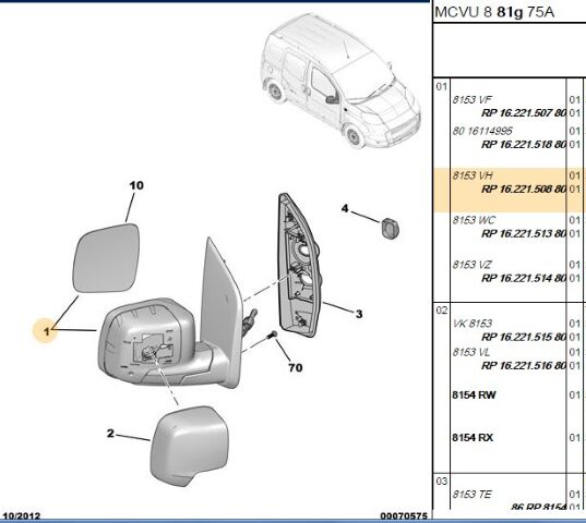 Sağ Dış Ayna (8153.VH) (,01622150880,DIŞ DİK AYNASI )