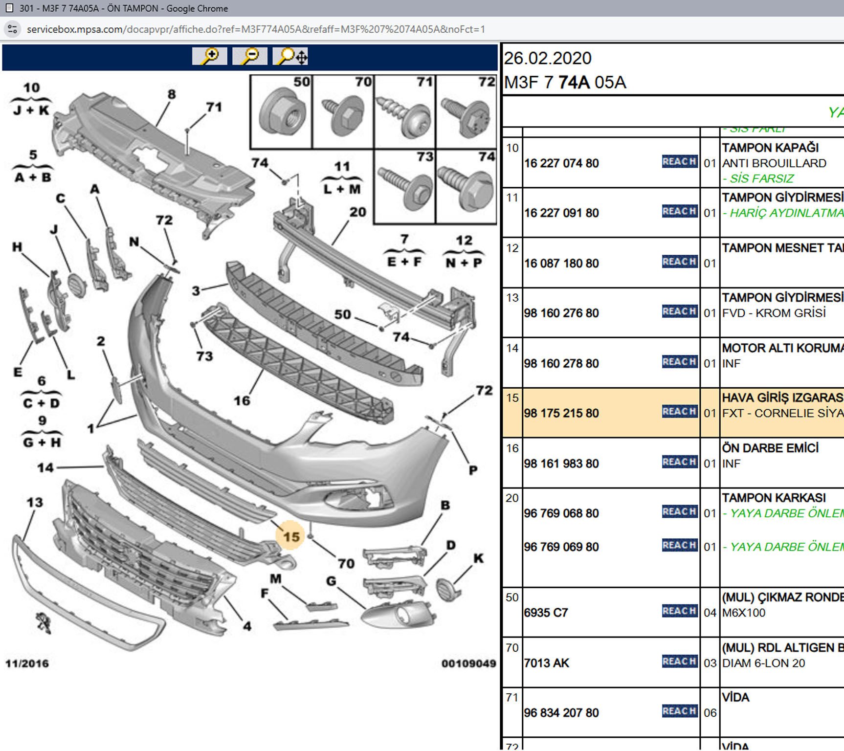 Psa Ön Tampon Alt Havalandırması