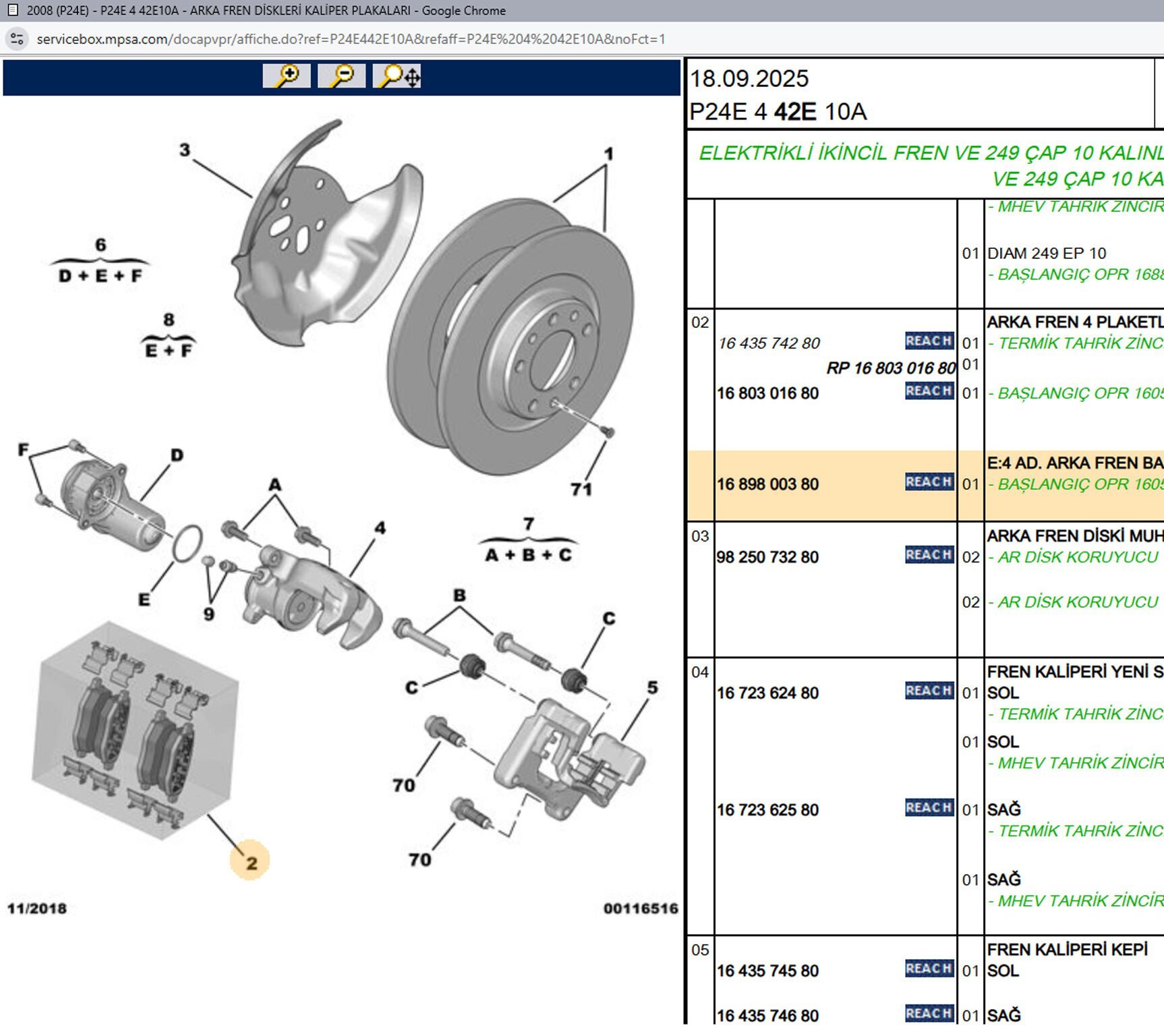 Eurorepar Arka Fren Balata Takımı 1680301680
