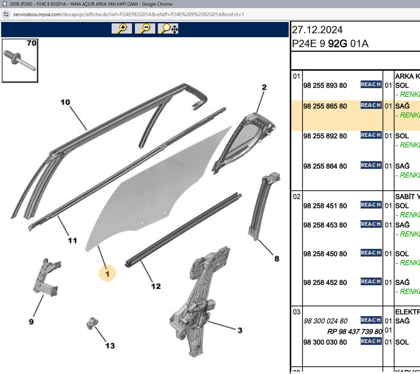 Psa Sağ Arka Kapı Camı