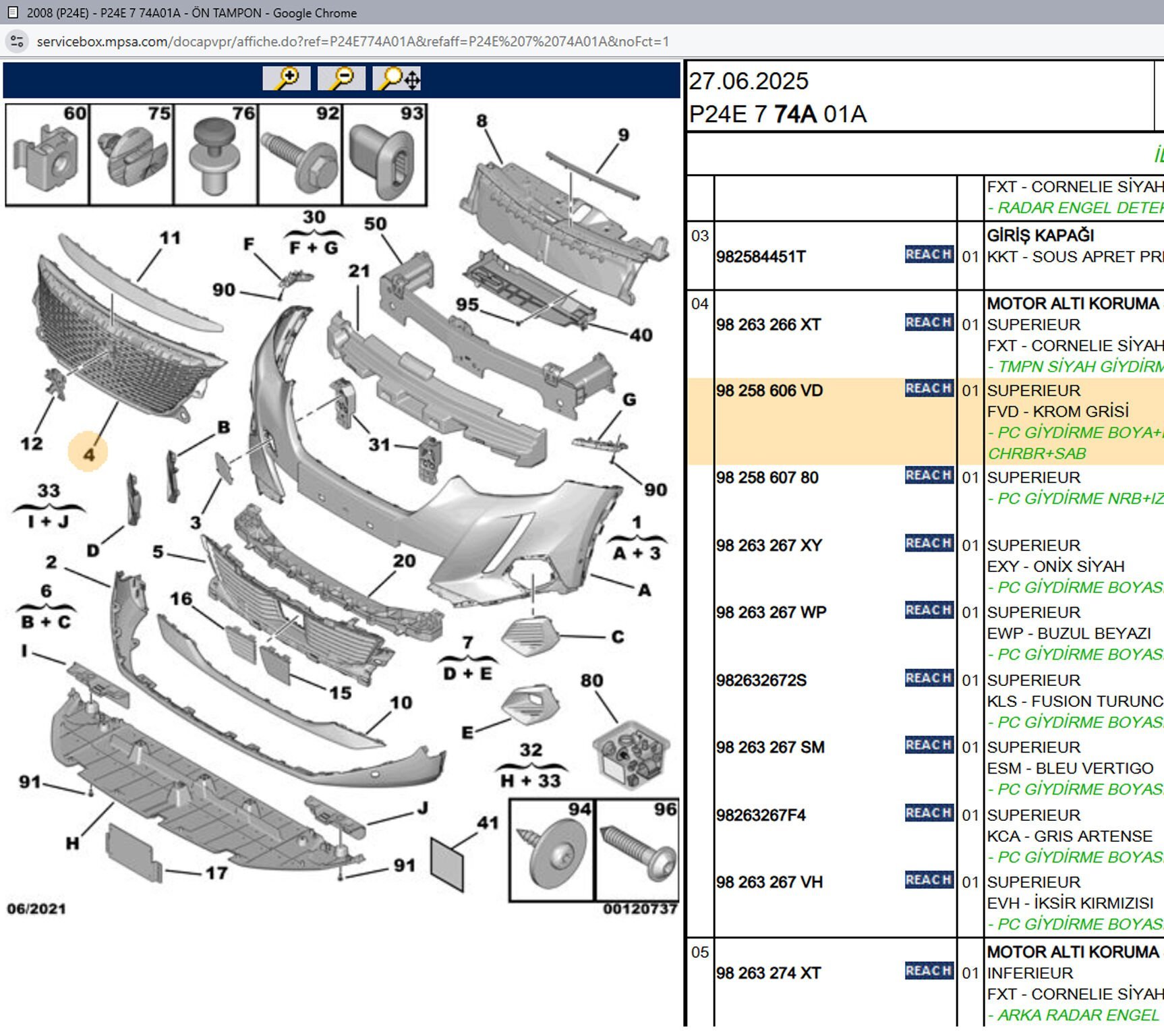 Psa Ön Tampon Izgarası