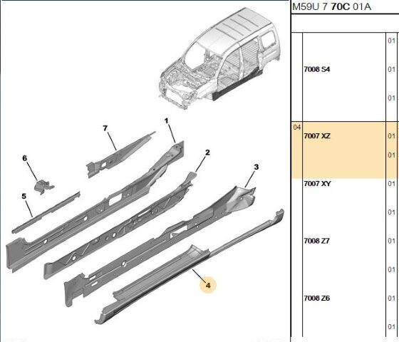 Dış Lonjeron Sol Alt Marş Sacı Sürgülü Kapısız Partner M49-m59 (7007.XZ) (,07007.H4)