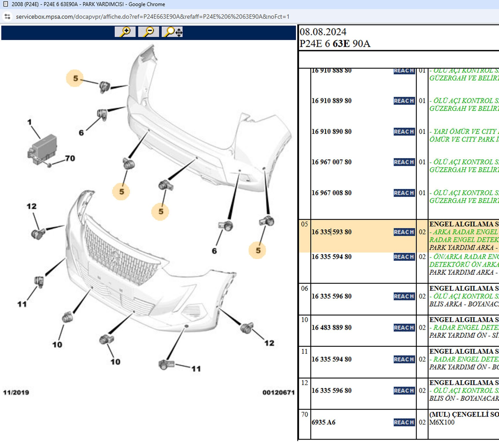 Psa Ön Tampon Park Sensörü 3556444