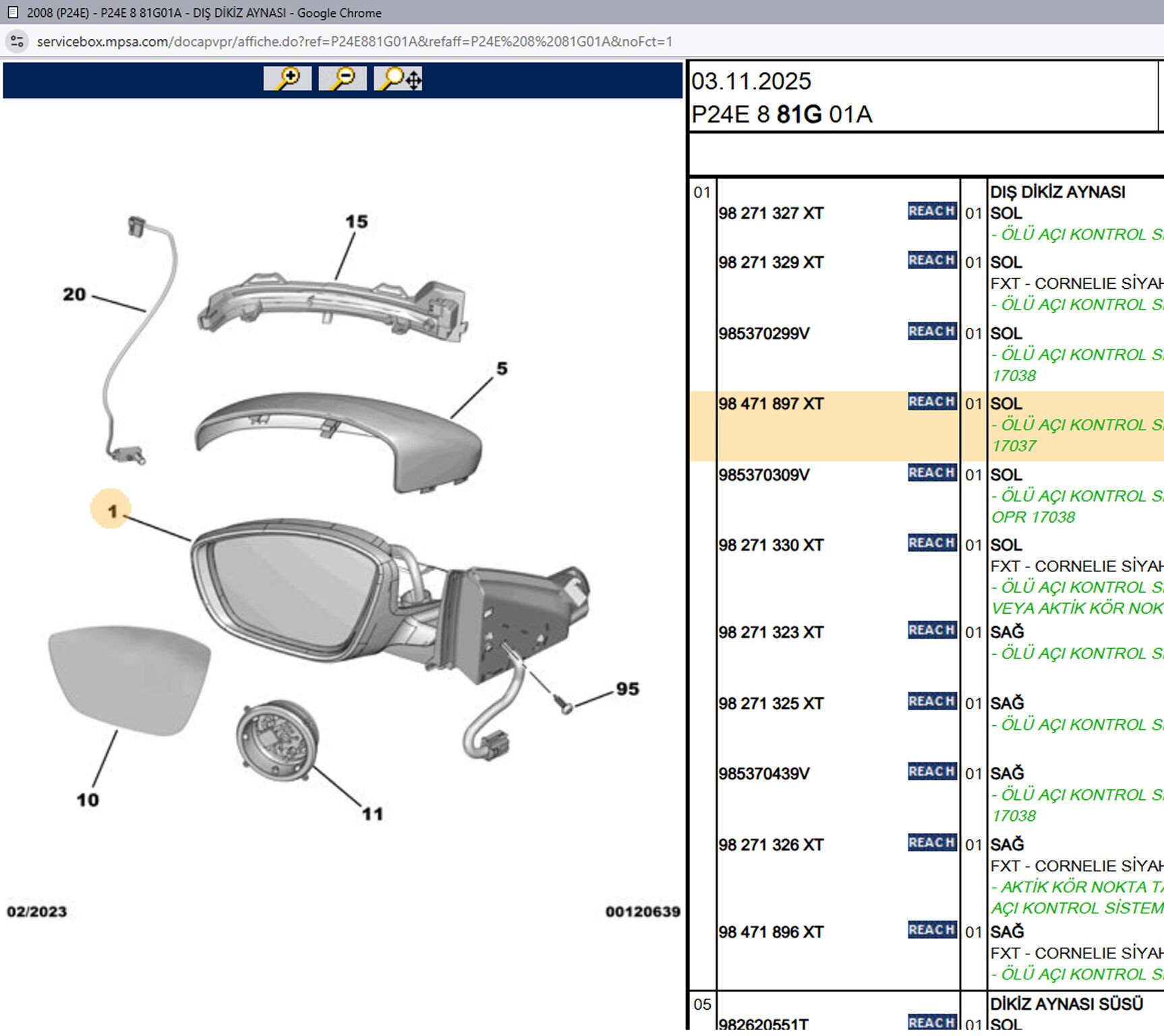 Psa Sol Ayna 98271329XT