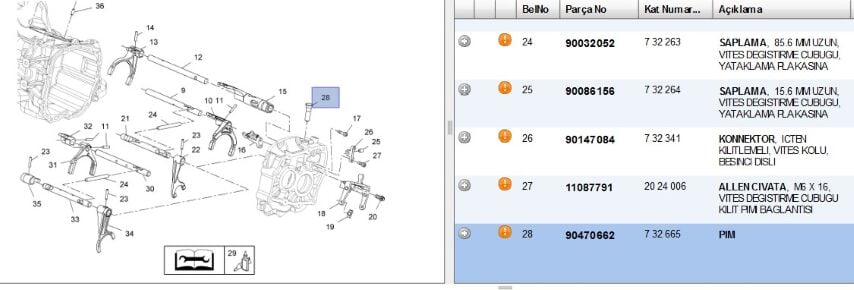 Şanzuman Kapak Mili Vıtes Ayları Sustası Z13dt Combo C (90470662)