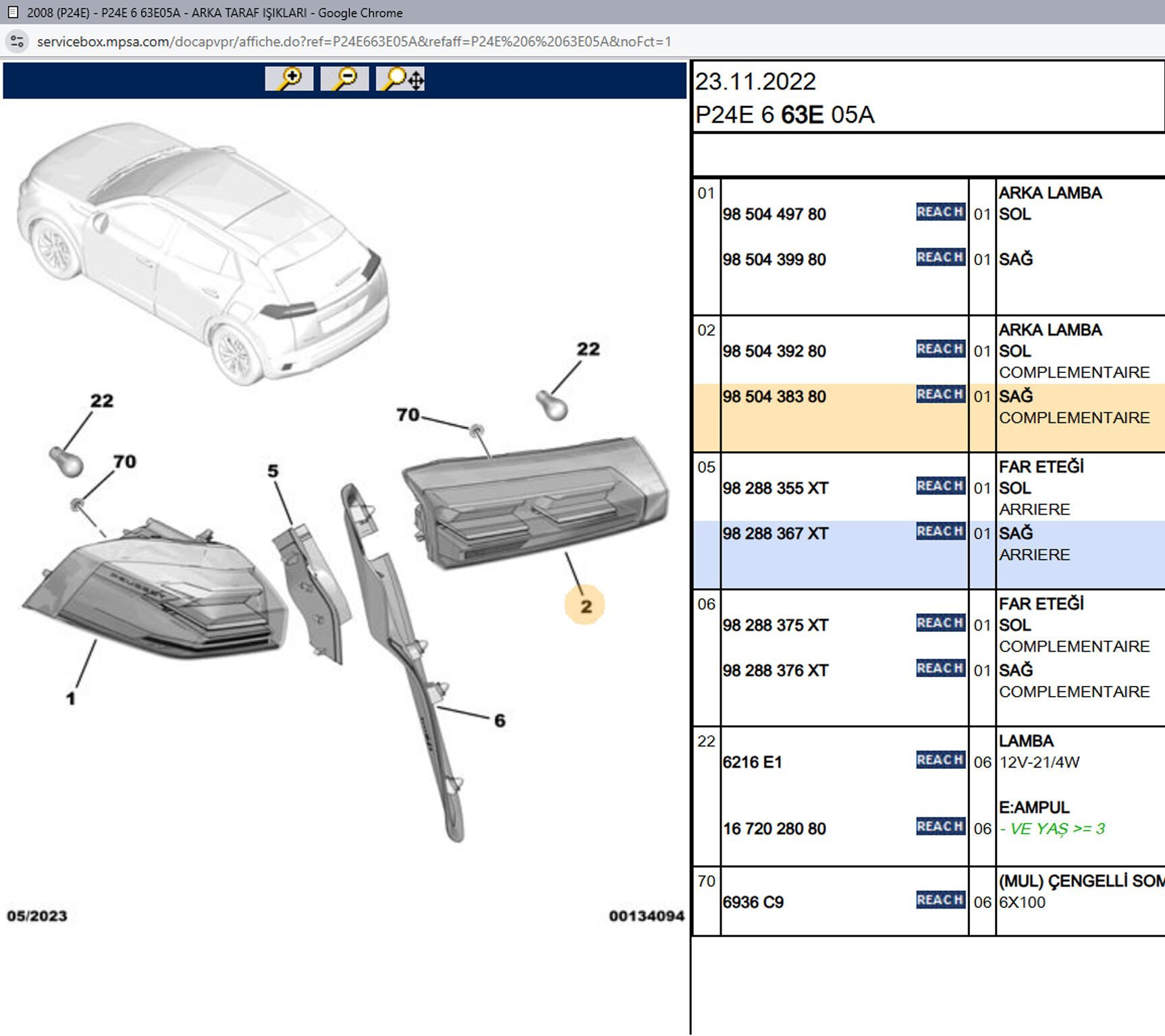 Psa İç Dış Sağ Stop