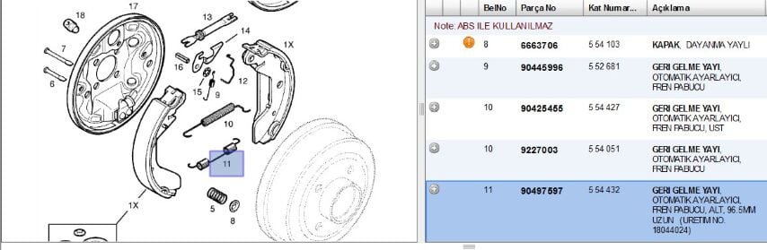 Fren Balata Yay Geri Getirme Yayı Arka Vectra A (554432) (90497597)
