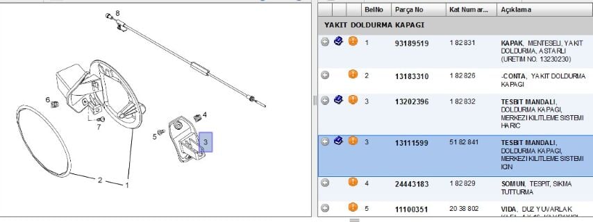 Depo Kilit Karşılık Ast H Hb Cor D Yakıt Kap Tes Mandalı L48 Astra (5182841) Kapı Kılıtleme (13111599)