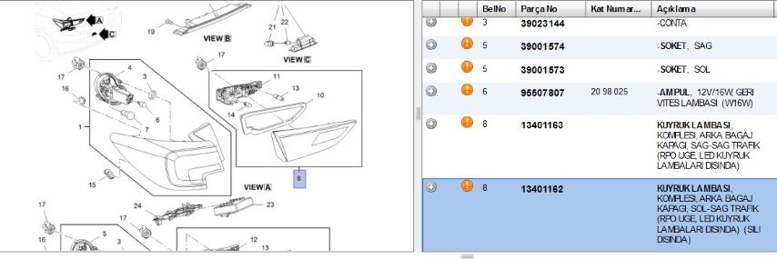 Stop Sol İç Ast K Lambası Ic Ledsız Poc Uge Astra (13401162) (,039032988,ARKA LAMBA ,39098788)