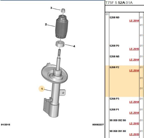 Sağ Ön Amortisör (5208.P2) (,09808140080,ÖN AMORTİSÖR )