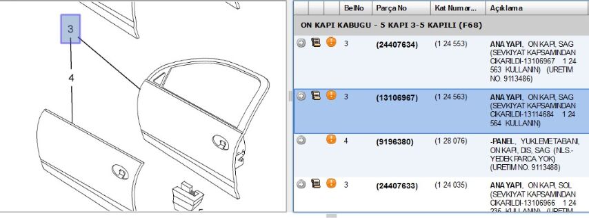 Kapı Ön Sağ Cor C Üretime Kapalıdır On Sag F68 Corsa (13114684)