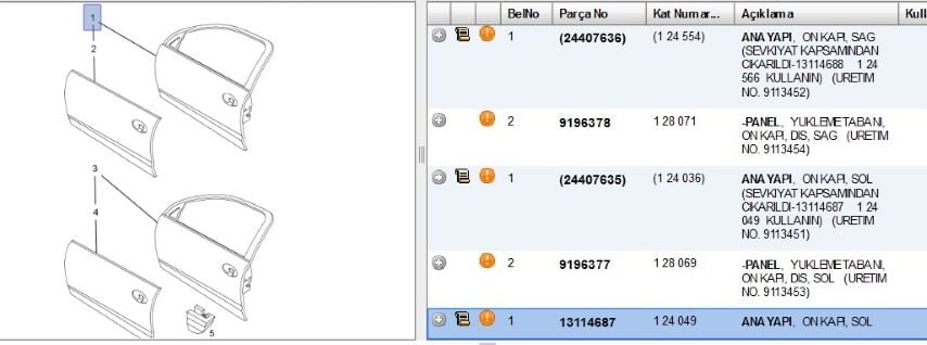 Kapı Ön Sol Cor C 3-k On F08 Corsa (13114687)