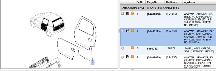 Kapı Arka Sağ Cor C Sag 14064995 (b) F68 Corsa (13114689)