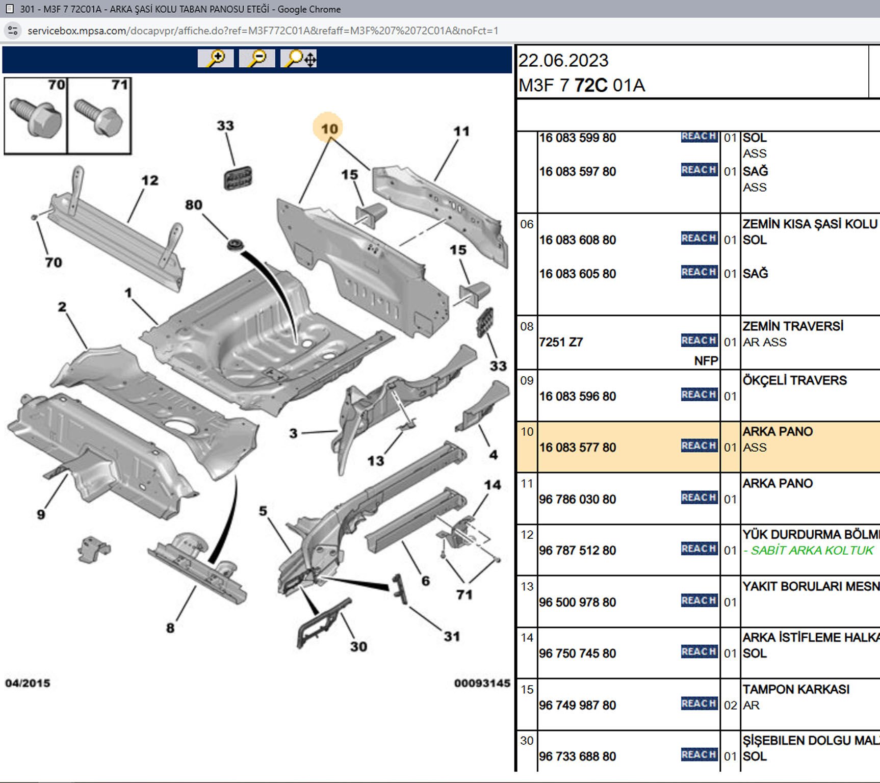 Psa Komple Arka Panel