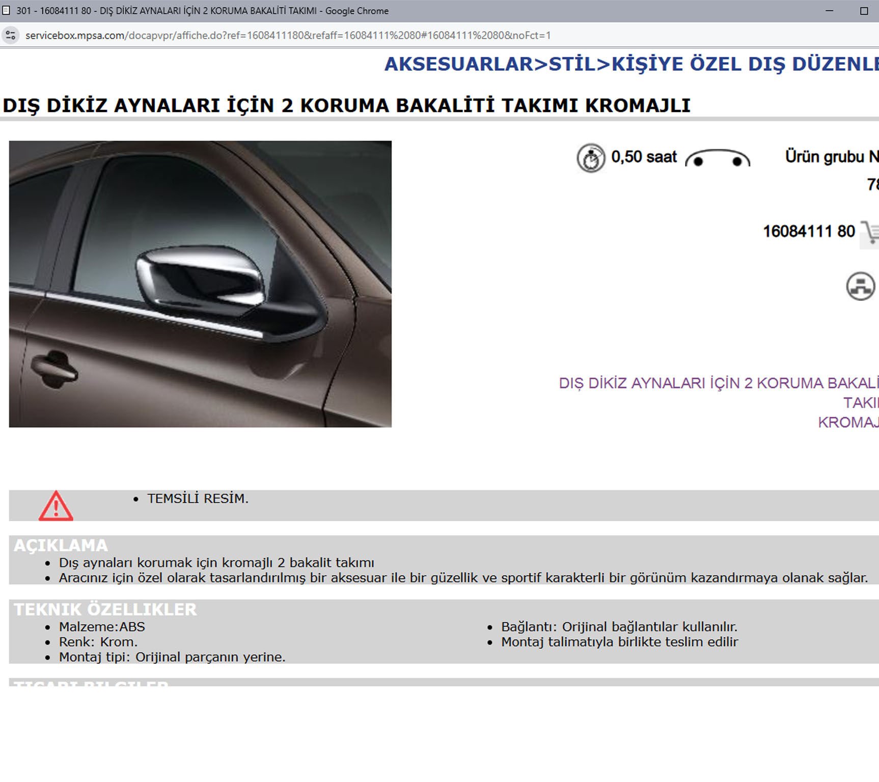 Psa Krom Ayna Kapak Takımı