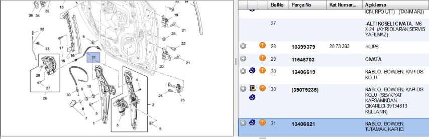 Kilit Teli Doors, Mountıng And Spare Parts Kapı Ic Acma Telı Arka Opel Astra K (13406621)