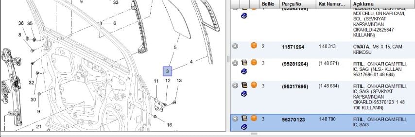 Kelebek Camı Ön Sağ Mokka Fitilli Fıtılle Sag Komp Trax (95370123)
