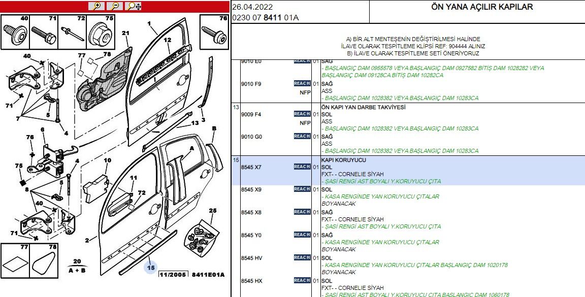 On Kapı Cıta Sol C3 Ön Çıtası (8545.X7)
