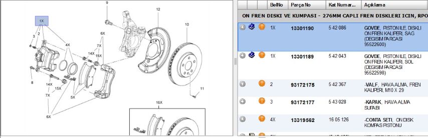 Fren Kleper Ön Sağ Ast J Kalıper On Sag Cruze (13301190)