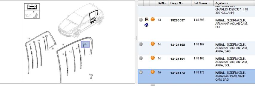 Kelebek Cam Fitili Sağ Ast G Door And Sıde Wındows, Mountıng Spare Parts Arka Fıtılı Sag Opel Astra H Hb (148175) (13124173)