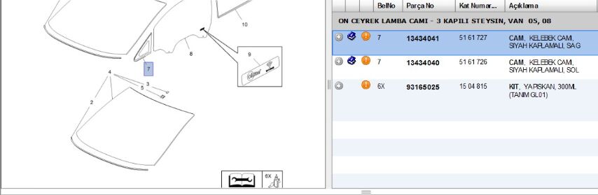 Kelebek Camı Ön Sağ Cor E On Sag Sabıt 68 Sıyah Corsa (13434041)