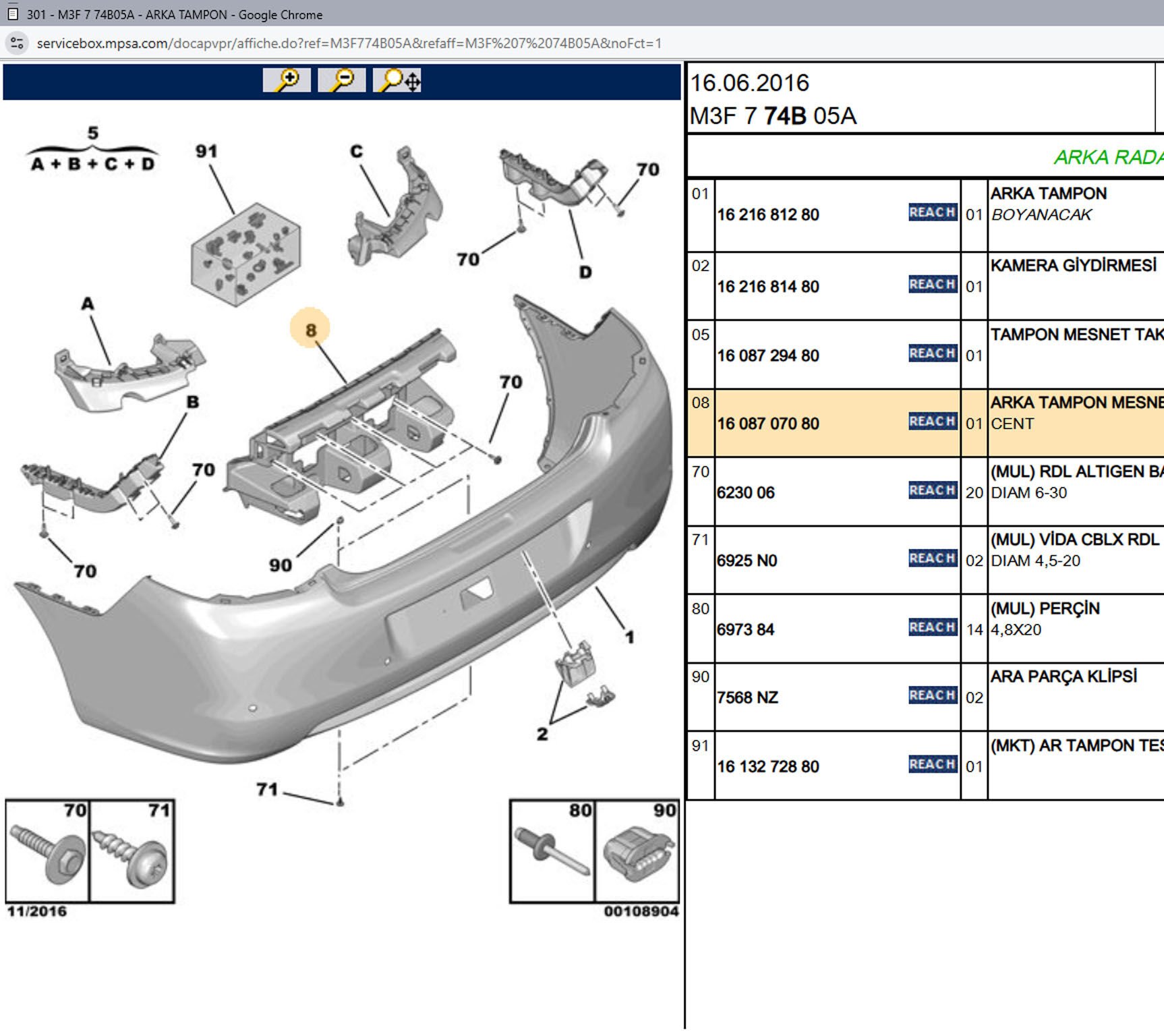 Psa Arka Tampon Orta Braketi