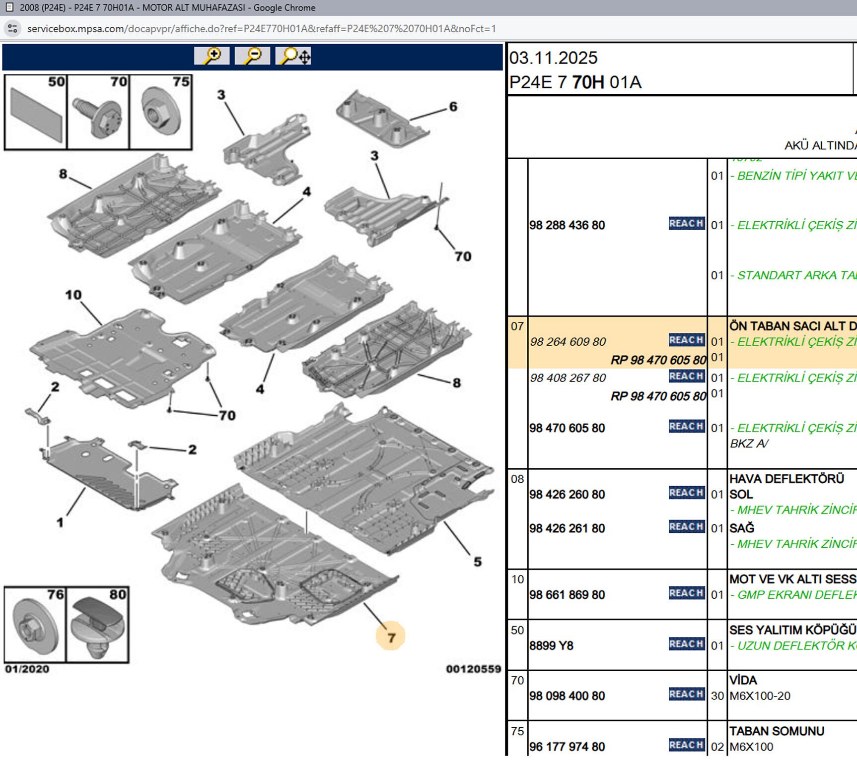 Psa Motor Alt Deflektörü 9826460980 9840826780