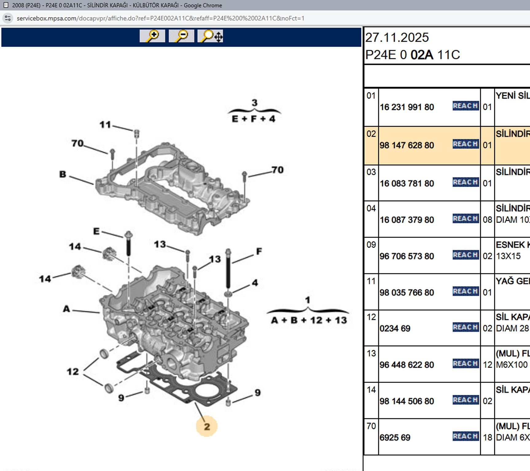 Psa Silindir Kapak Contası