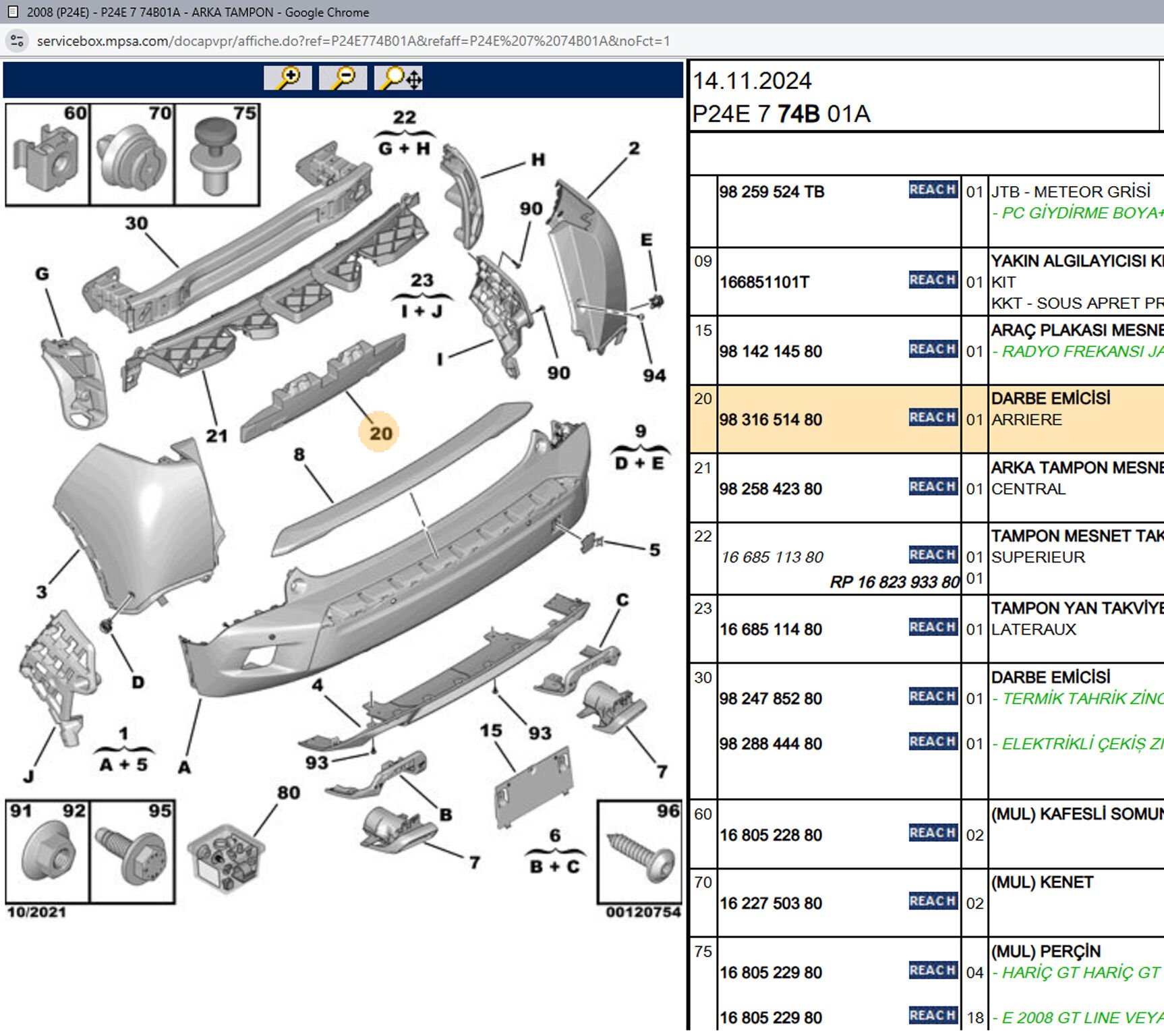 Psa Arka Tampon Darbe Emici