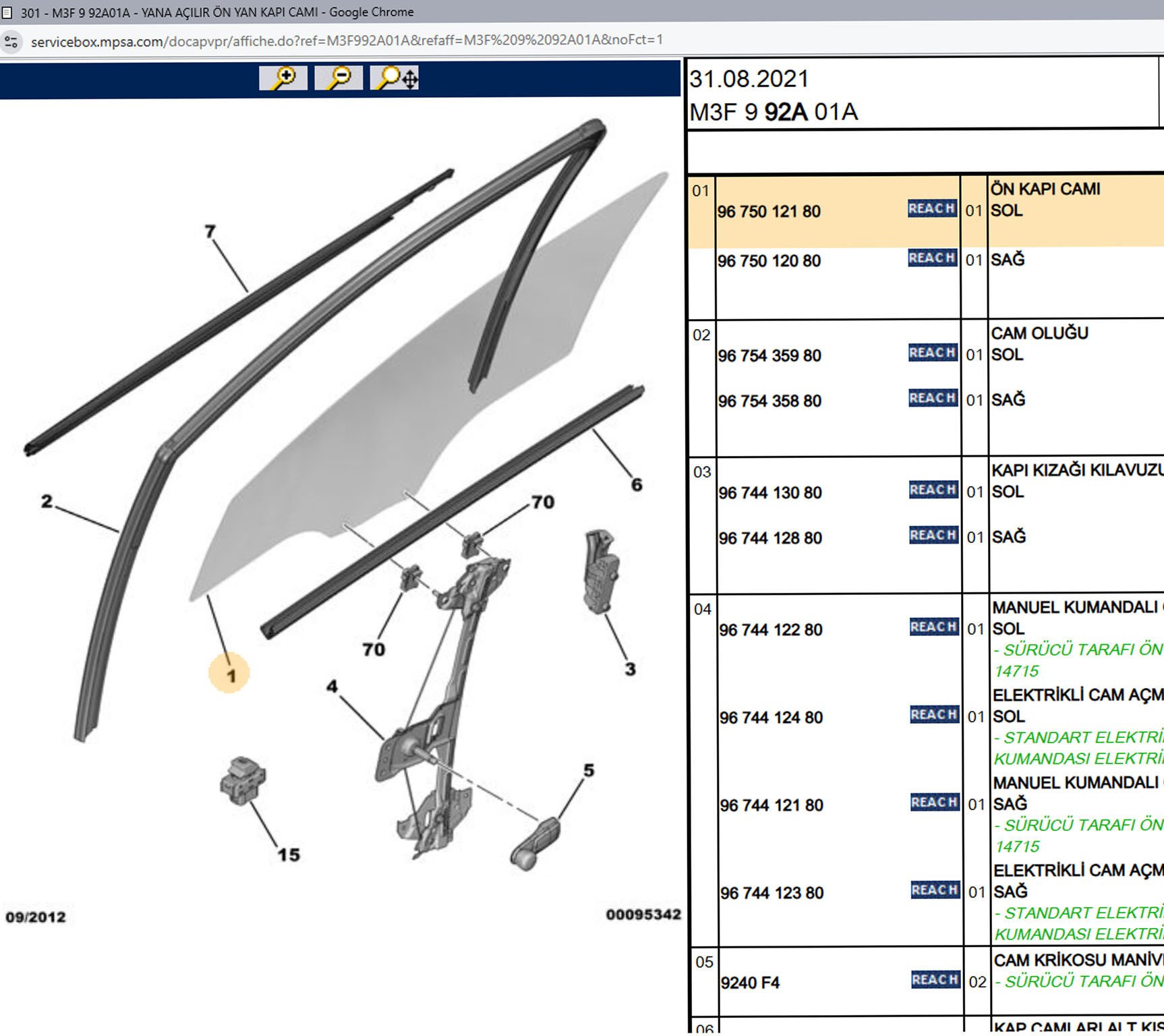 Psa Sol Ön Kapı Camı