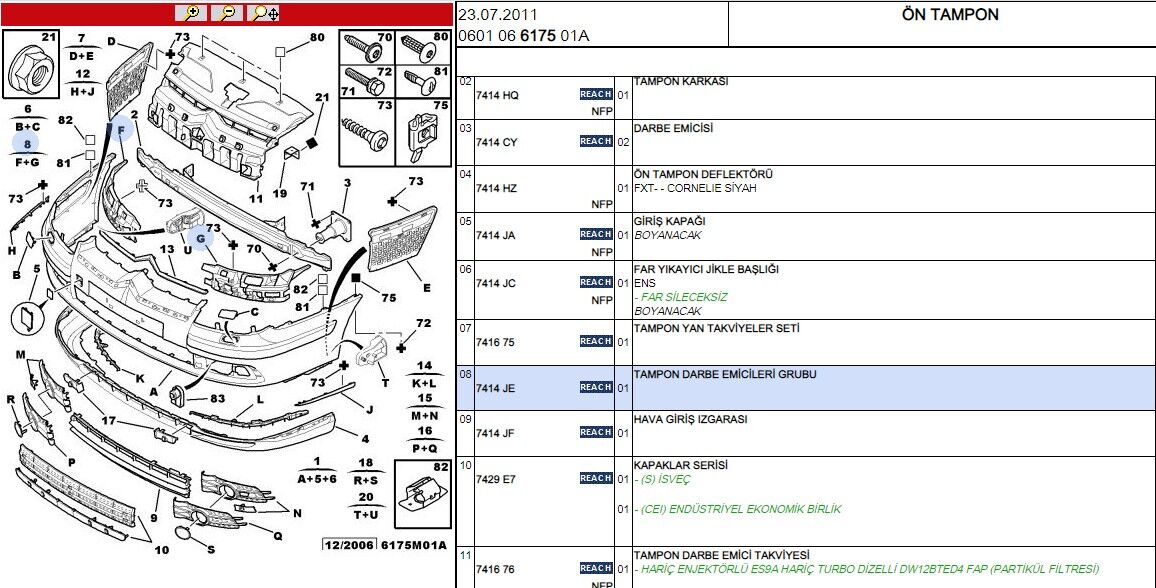 On Tampon Ic Plastıkc5 Iı Ön Iç Plastık (7414.JE)