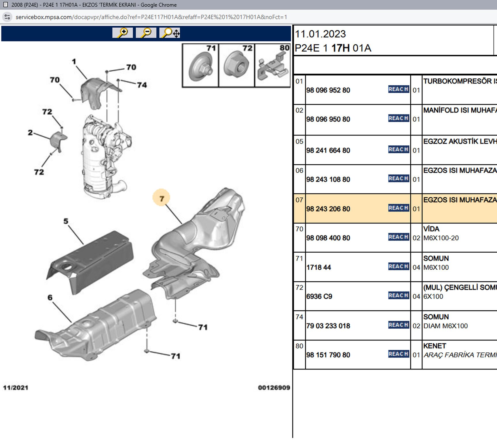 Psa Egsoz Isı Kalkan Sacı