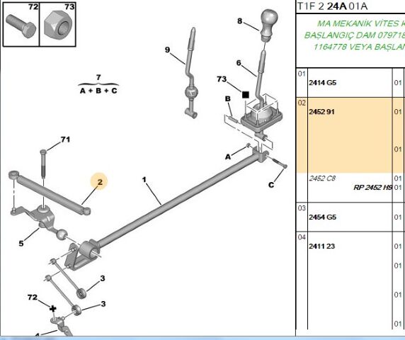 Vites Çubuğu Vıtes Levyesi Uzun 206 Tu5jp4/ma (2452.91) (,02452.82)