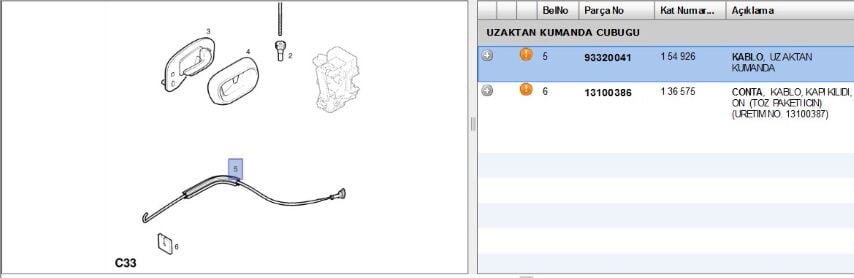 Part Uzaktan Kumanda Kablosu Merıva (93320041)
