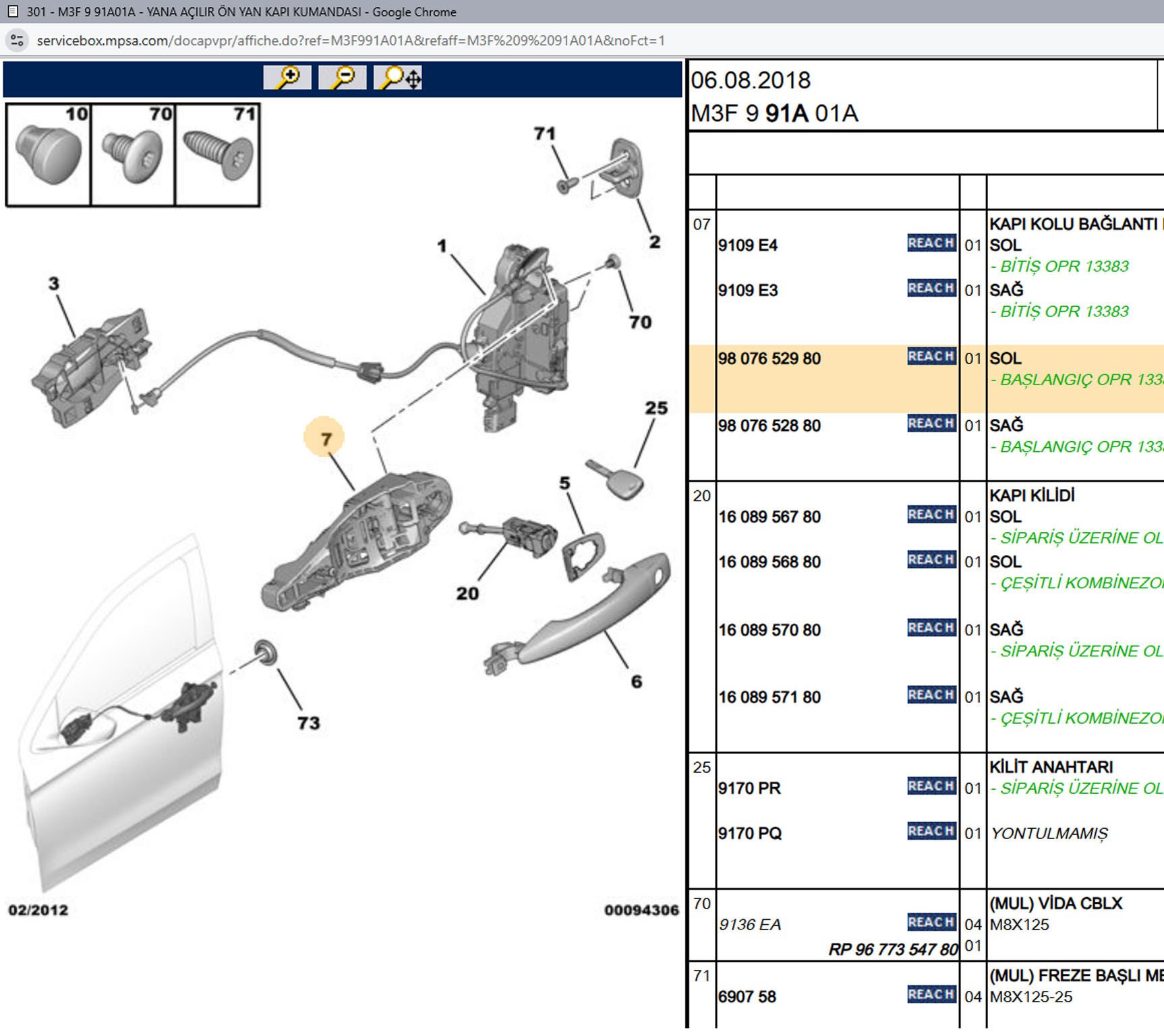 Psa Sol Ön Arka Dış Kapı Kolu Tutucusu