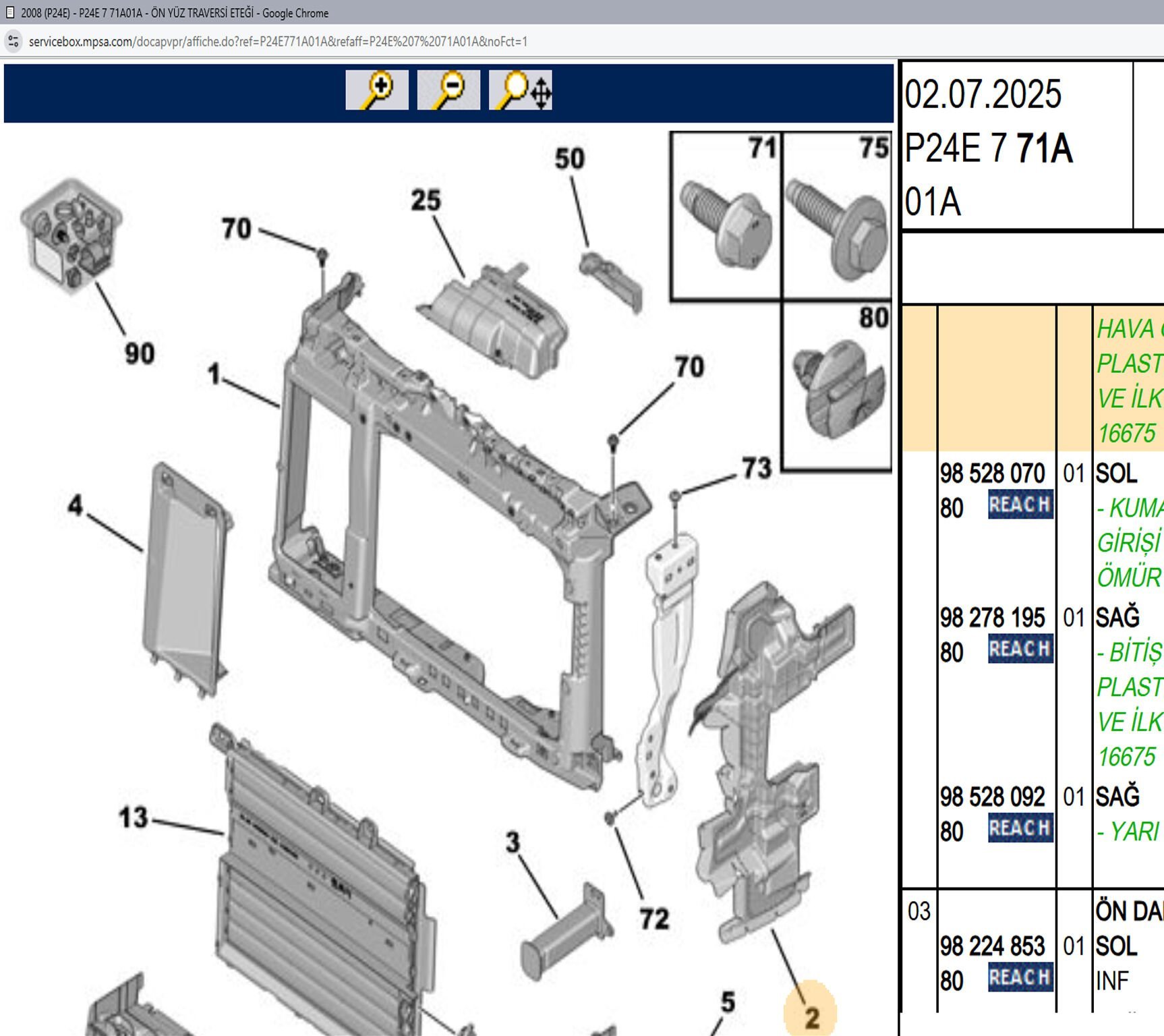 Psa Ön Panel Yan Bakaliti