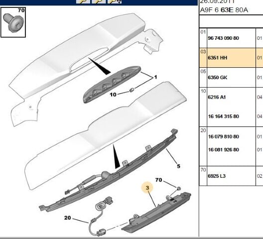 3 Stop Lambası 208 308 C4 (b7) Cactus C5 (x7) Ds4 (6351.HH) (,06351HH,6350.V2)